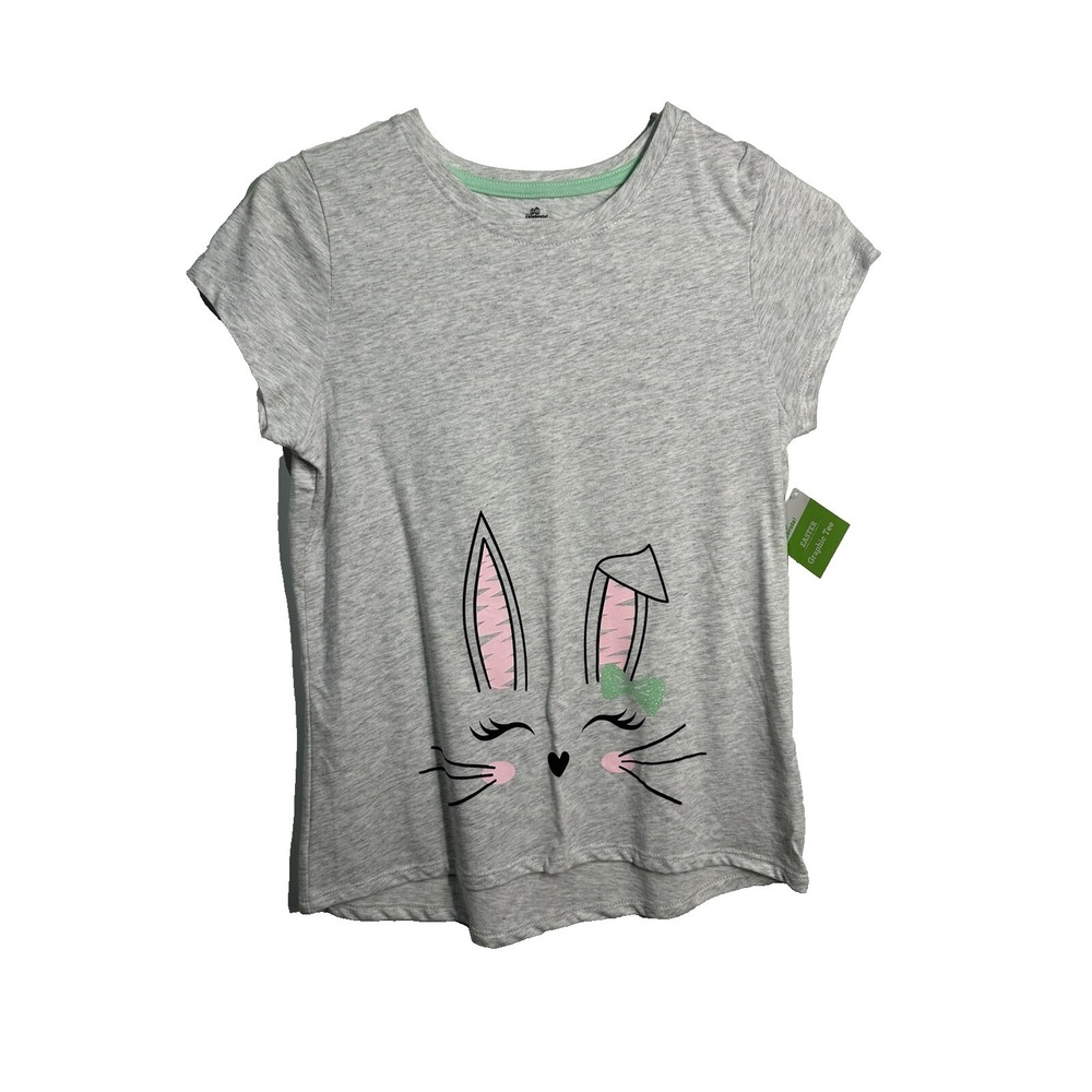 Way to Celebrate Girls Easter Bunny Graphic Tee Gray Shirt Size XL 14-16 NWT